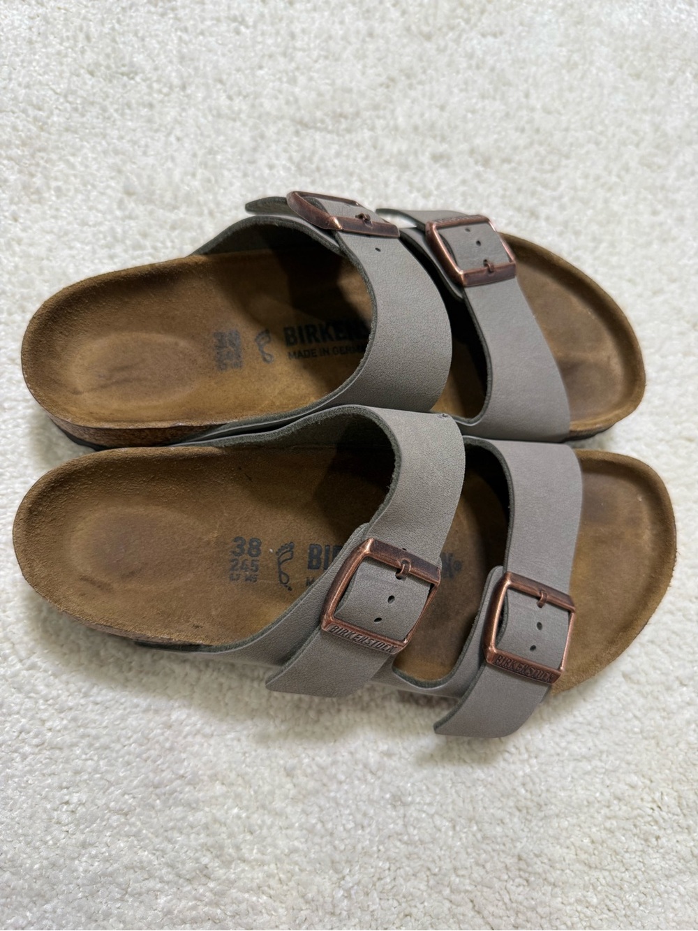 Birkenstock Women’s Two-Strap Sandals in Gray with Brown Footbed - Picture 5 of 14